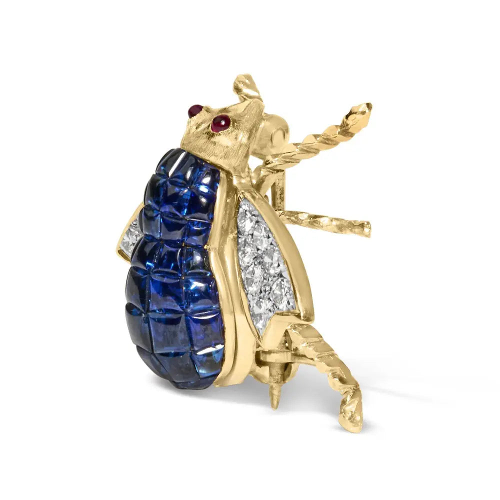 18K Yellow Gold 3/8 Cttw Diamond and 5 4/5 Cttw Blue Sapphire Bumblebee Brooch Pin (F-G Color, VS2-SI1 Clarity) - Bijoux-NYC Direct