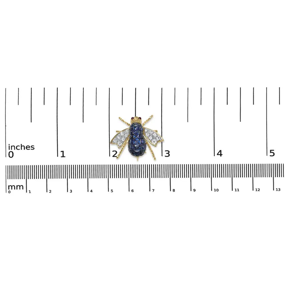 18K Yellow Gold 3/8 Cttw Diamond and 5 4/5 Cttw Blue Sapphire Bumblebee Brooch Pin (F-G Color, VS2-SI1 Clarity) - Bijoux-NYC Direct