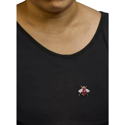 18K Yellow Gold 3/8 Cttw Diamond and 6 3/4 Cttw Red Ruby Bumblebee Brooch Pin (F-G Color, VS2-SI1 Clarity) - Bijoux-NYC Direct