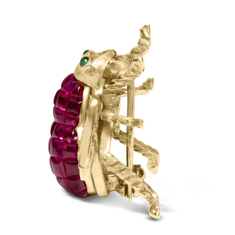 18K Yellow Gold 3/8 Cttw Diamond and 6 3/4 Cttw Red Ruby Bumblebee Brooch Pin (F-G Color, VS2-SI1 Clarity) - Bijoux-NYC Direct