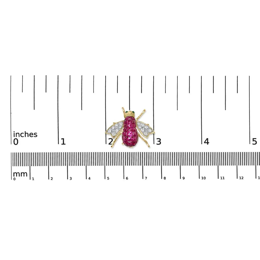 18k yellow gold ruby and diamond bumblebee brooch pin 7 1/8 cttw bijoux-nyc direct