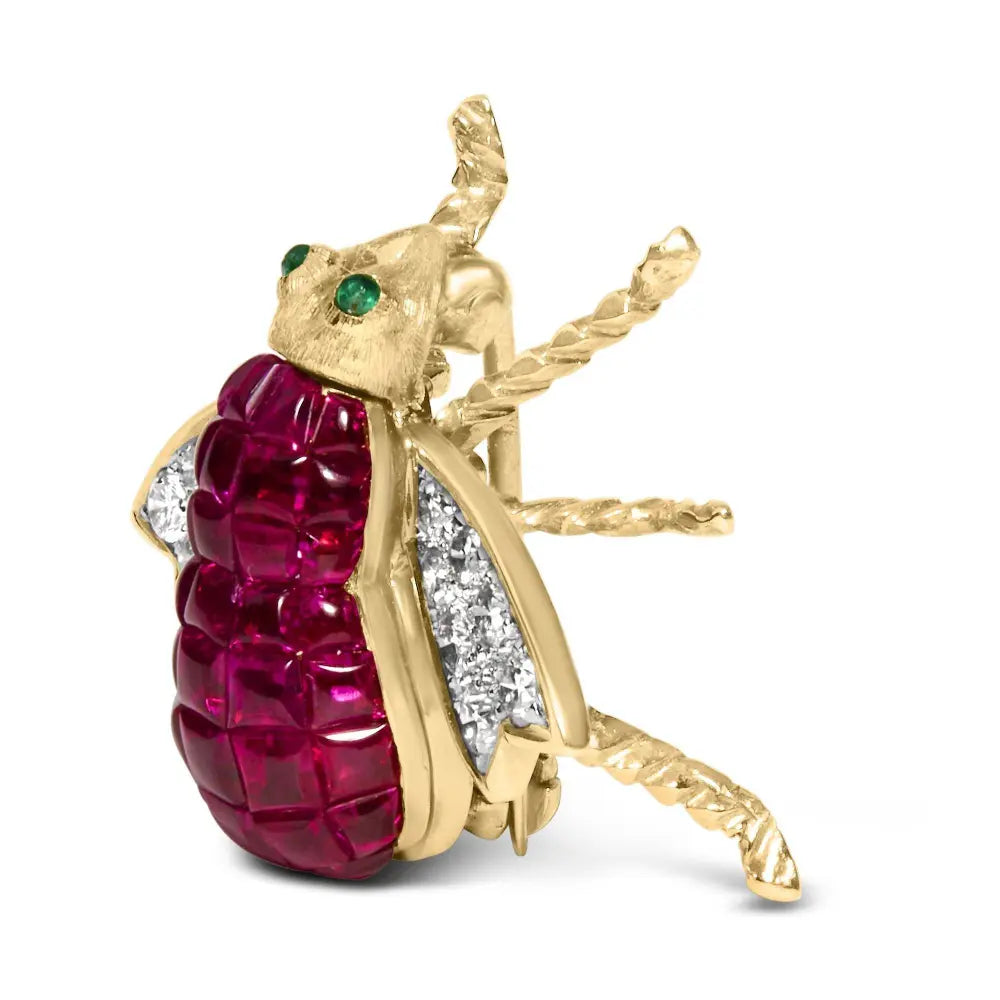 18K Yellow Gold 3/8 Cttw Diamond and 6 3/4 Cttw Red Ruby Bumblebee Brooch Pin (F-G Color, VS2-SI1 Clarity) - Bijoux-NYC Direct