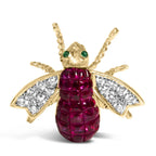 18K Yellow Gold 3/8 Cttw Diamond and 6 3/4 Cttw Red Ruby Bumblebee Brooch Pin (F-G Color, VS2-SI1 Clarity) - Bijoux-NYC Direct