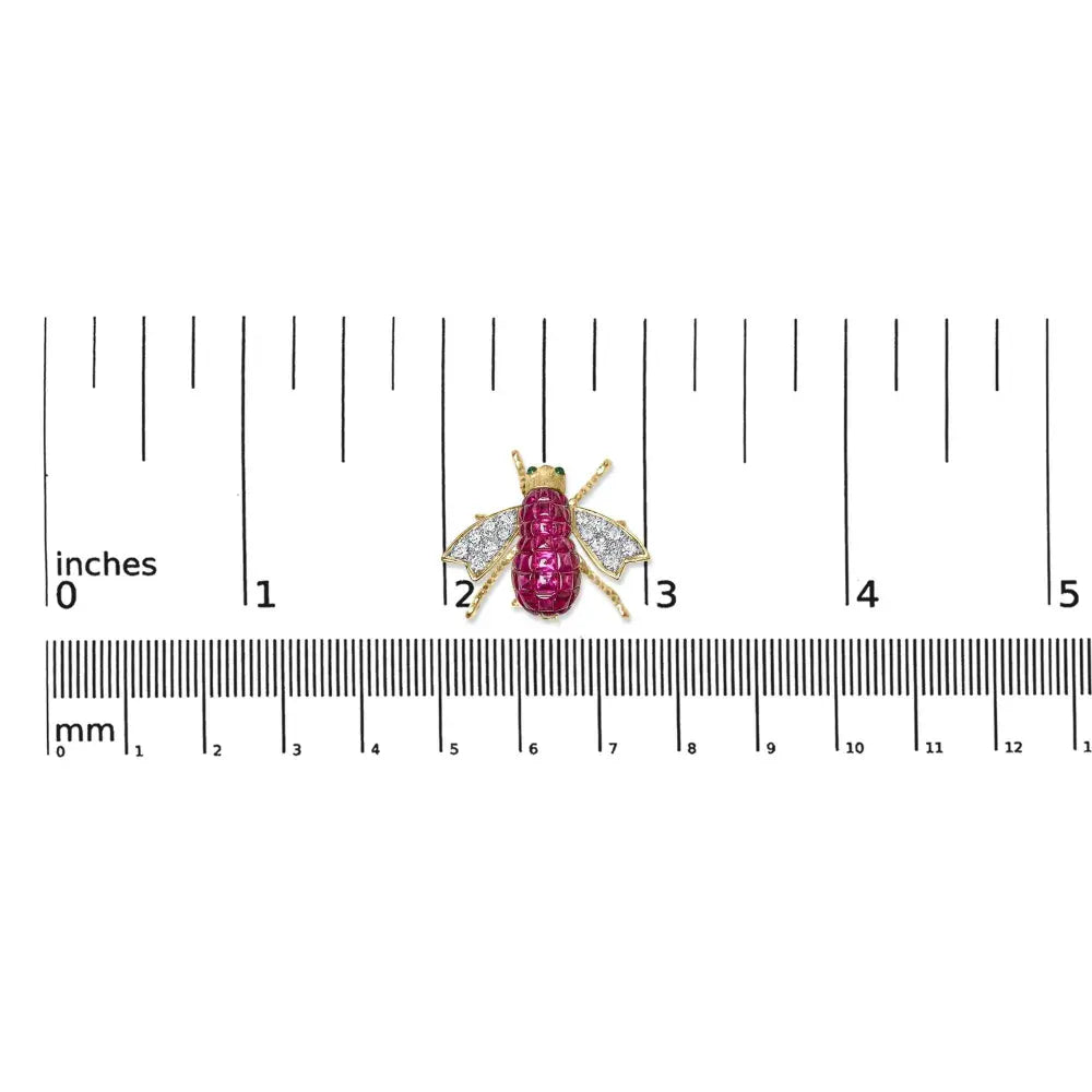 18K Yellow Gold 3/8 Cttw Diamond and 6 3/4 Cttw Red Ruby Bumblebee Brooch Pin (F-G Color, VS2-SI1 Clarity) - Bijoux-NYC Direct