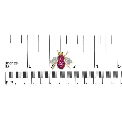 18K Yellow Gold 3/8 Cttw Diamond and 6 3/4 Cttw Red Ruby Bumblebee Brooch Pin (F-G Color, VS2-SI1 Clarity) - Bijoux-NYC Direct