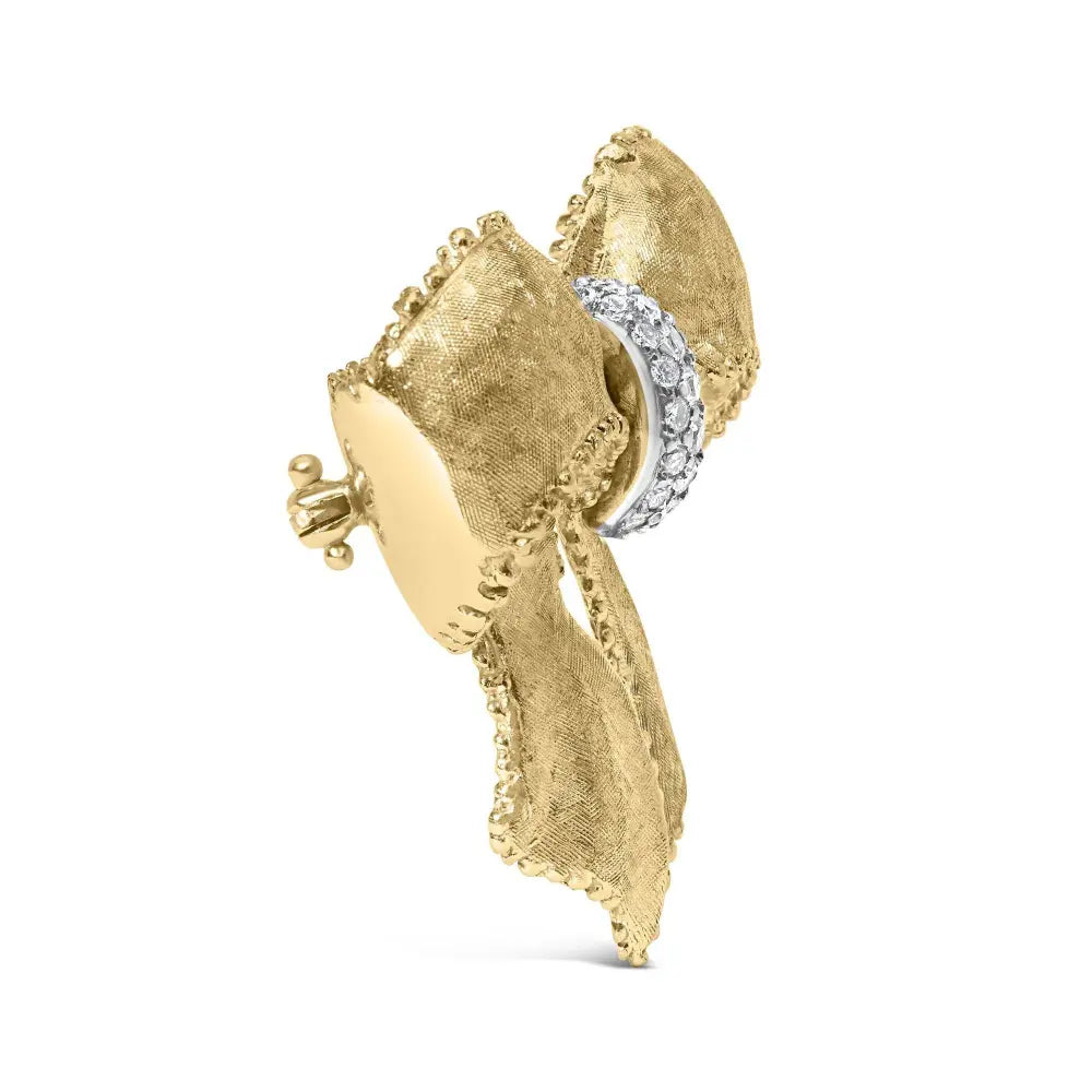 18K Yellow Gold and 3/5 Cttw Diamond Bow Pin Brooch (G-H Color, VS1-VS2 Clarity) - Bijoux-NYC Direct
