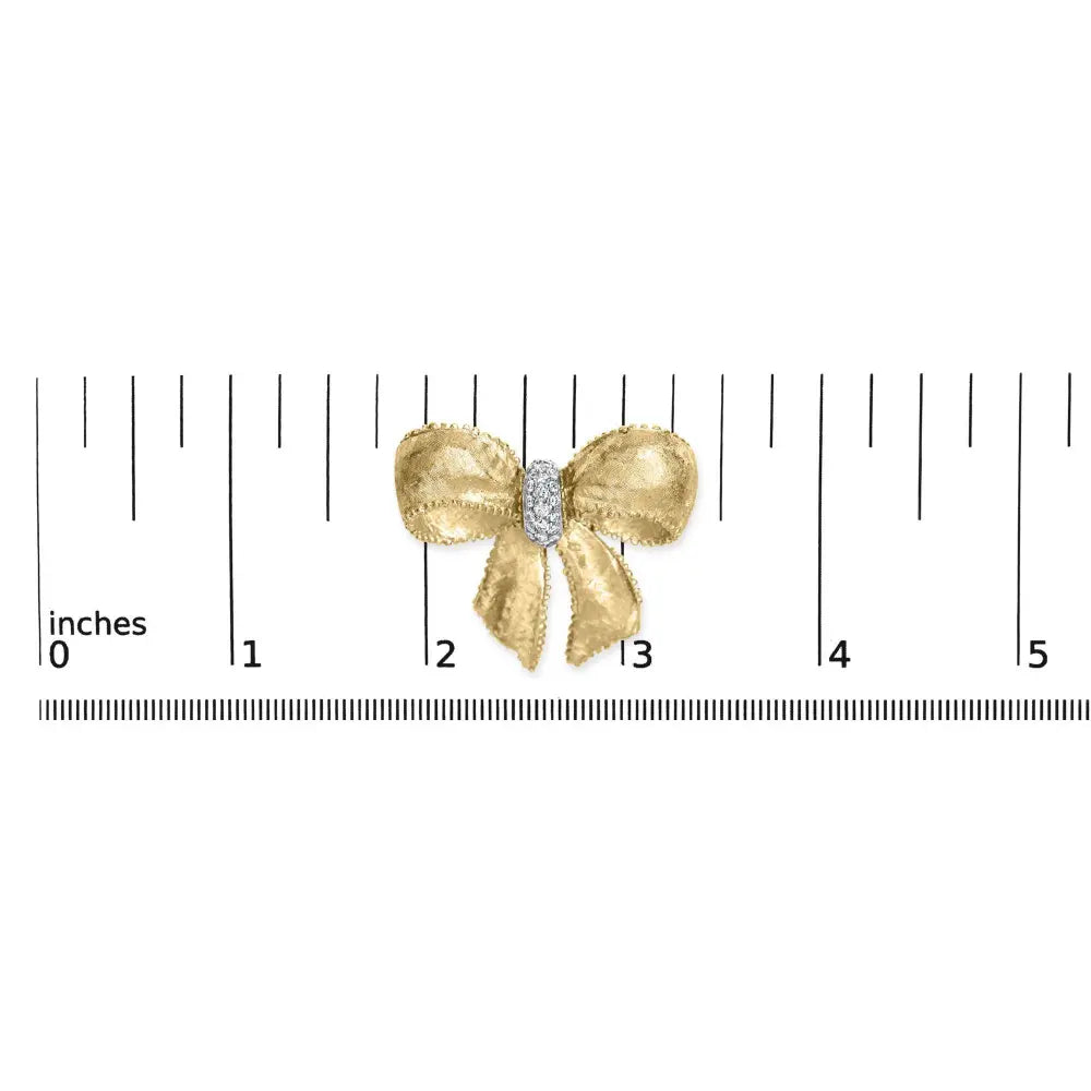 18K Yellow Gold and 3/5 Cttw Diamond Bow Pin Brooch (G-H Color, VS1-VS2 Clarity) - Bijoux-NYC Direct