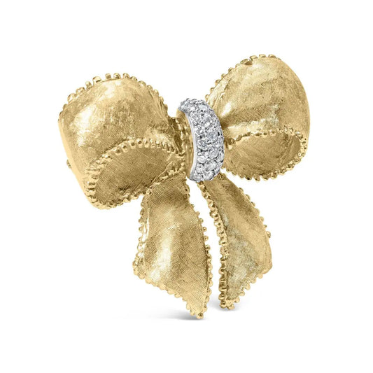 18K Yellow Gold and 3/5 Cttw Diamond Bow Pin Brooch (G-H Color, VS1-VS2 Clarity) - Bijoux-NYC Direct