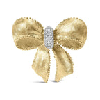 18K Yellow Gold and 3/5 Cttw Diamond Bow Pin Brooch (G-H Color, VS1-VS2 Clarity) - Bijoux-NYC Direct