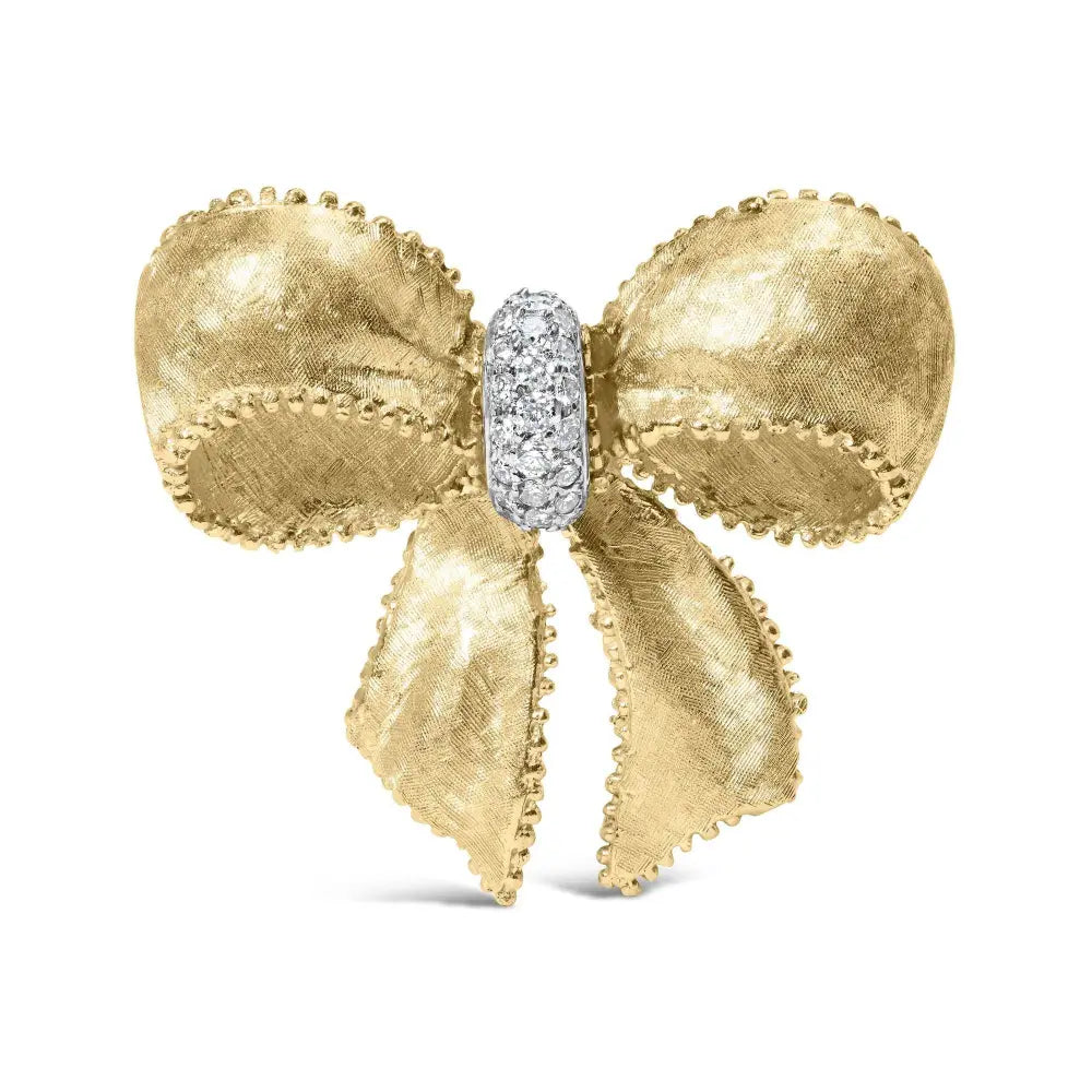 18K Yellow Gold and 3/5 Cttw Diamond Bow Pin Brooch (G-H Color, VS1-VS2 Clarity) - Bijoux-NYC Direct