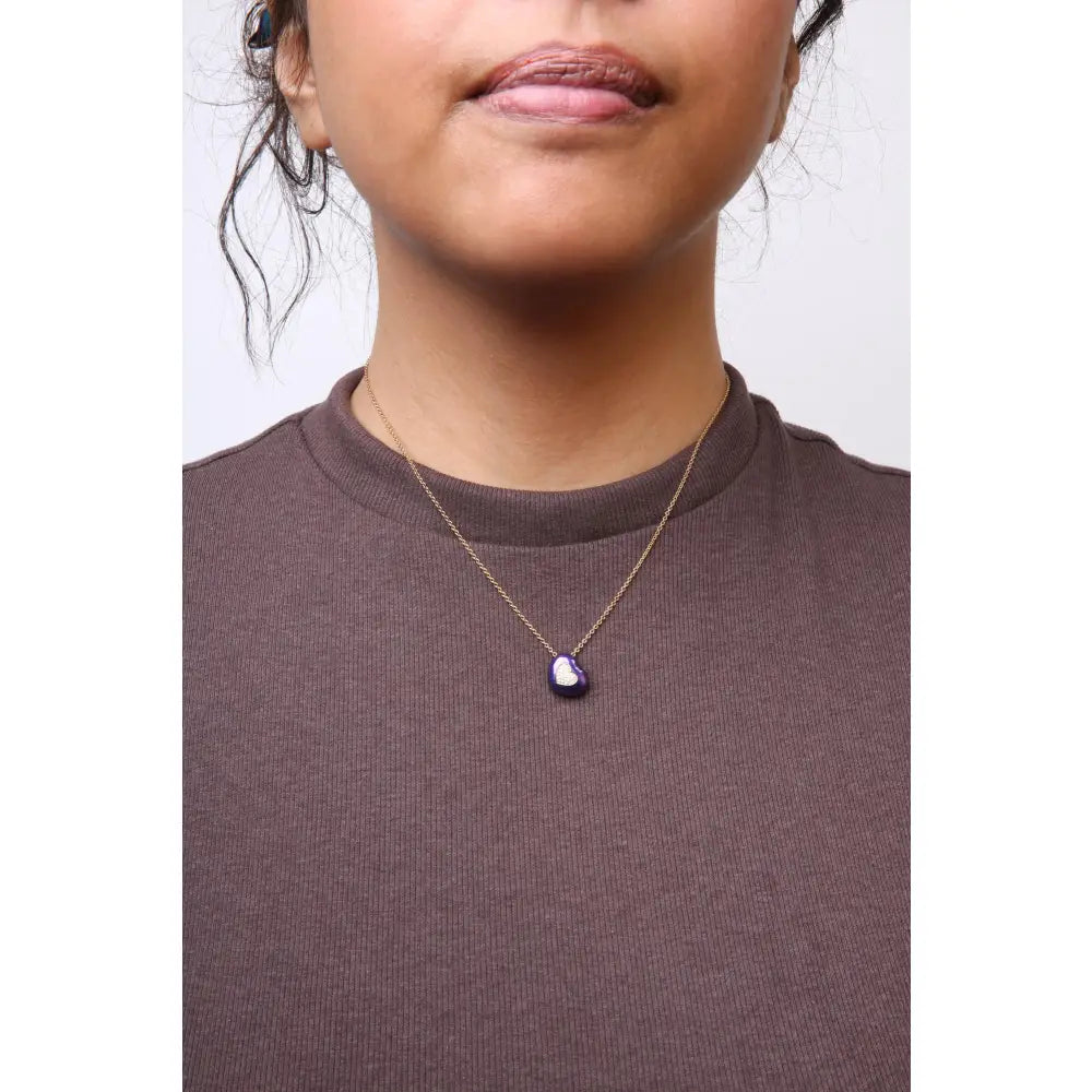 18k yellow gold blue enamel heart diamond pendant necklace 1/10 cttw bijoux-nyc direct