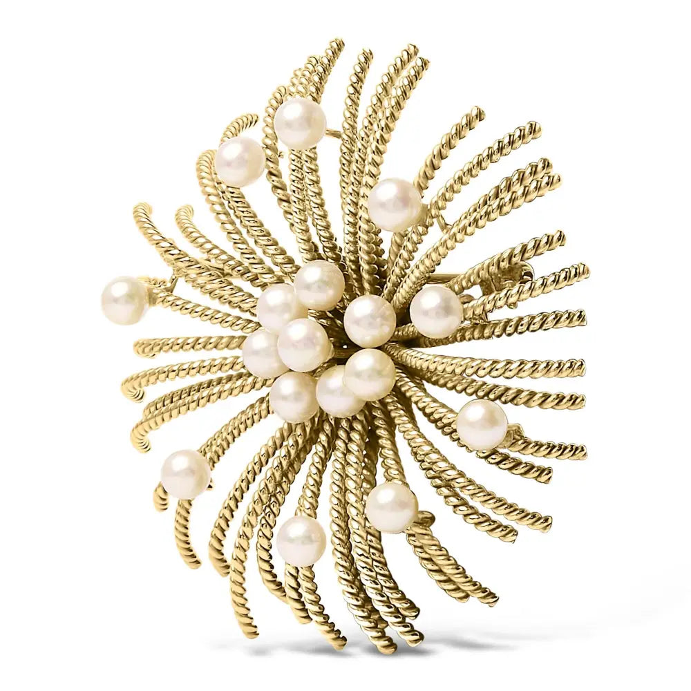 18k yellow gold starburst brooch with freshwater pearls bijoux-nyc direct
