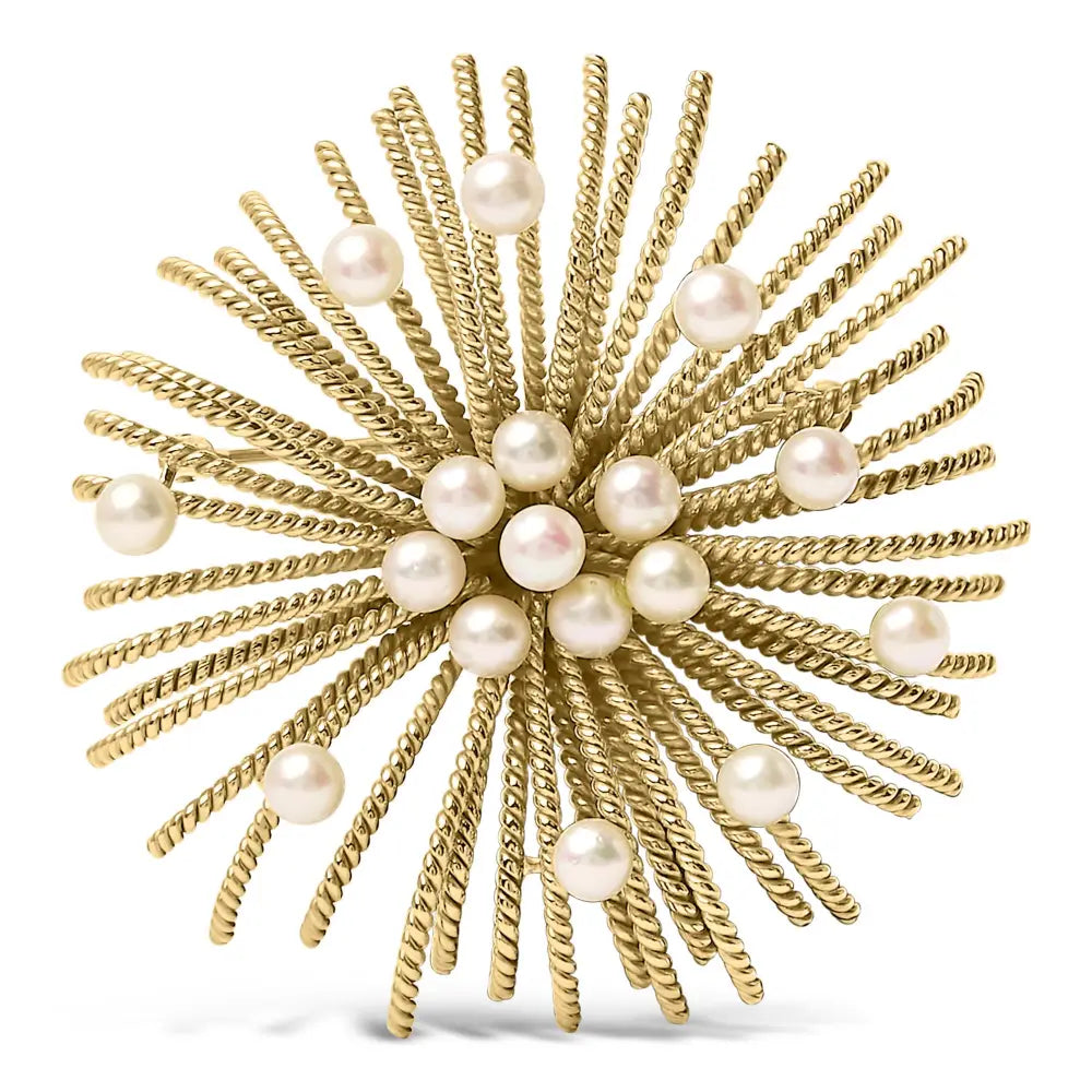 18k yellow gold starburst brooch with freshwater pearls bijoux-nyc direct