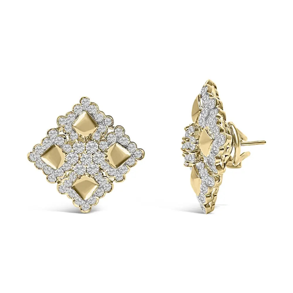 18k yellow gold 5 1/5 cttw geometric diamond cluster stud earrings bijoux-nyc direct