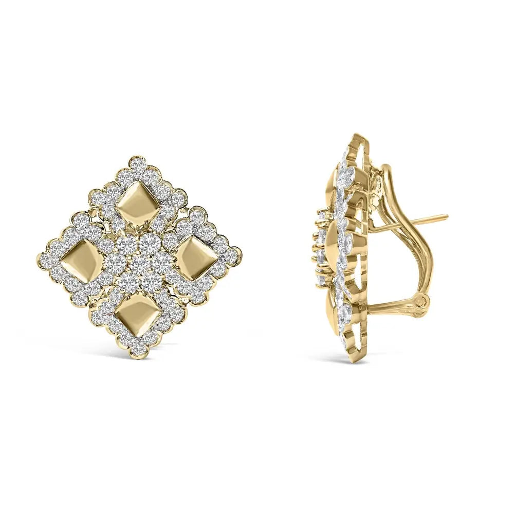 18k yellow gold 5 1/5 cttw geometric diamond cluster stud earrings bijoux-nyc direct