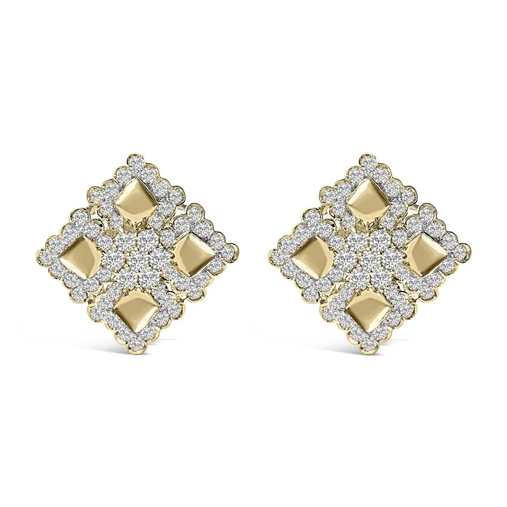 18k yellow gold 5 1/5 cttw geometric diamond cluster stud earrings bijoux-nyc direct
