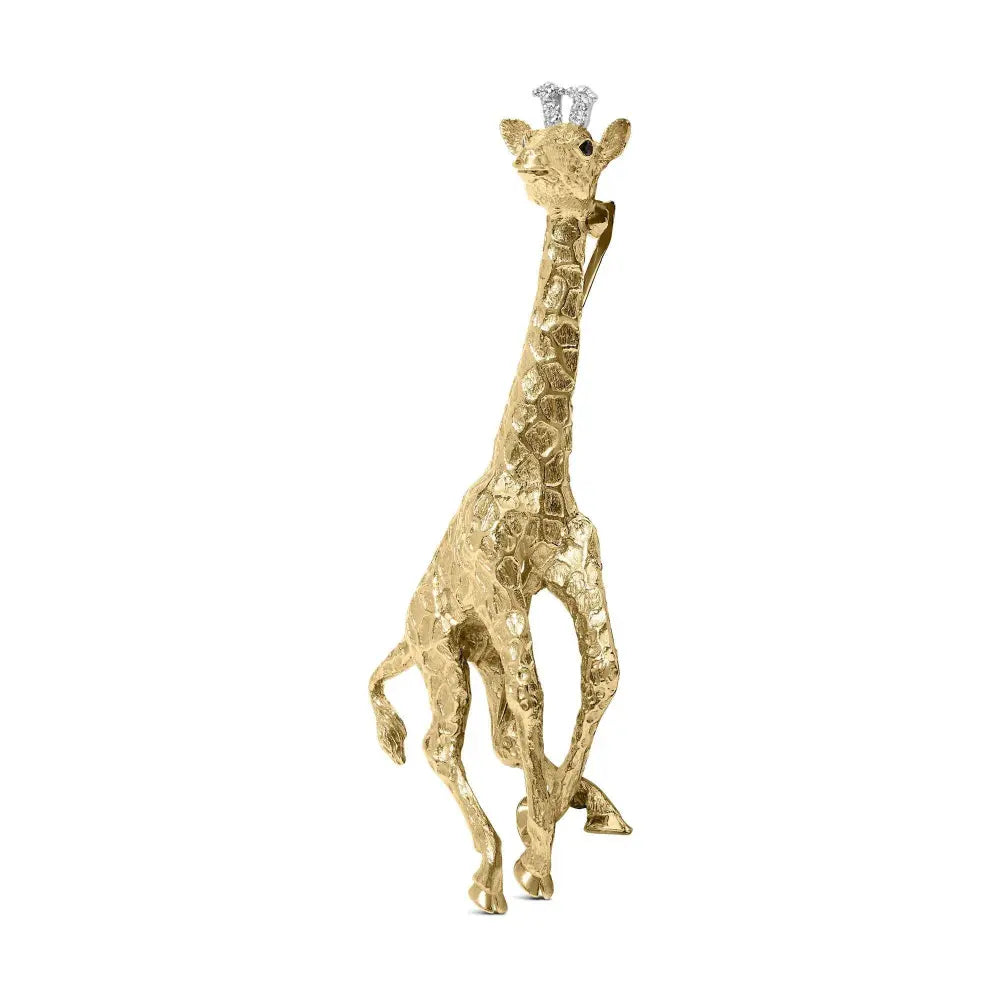 18K Yellow Gold Diamond Accent and Blue Sapphire Giraffe Pin Brooch (G-H Color, VS2-SI1 Clarity) - Bijoux-NYC Direct