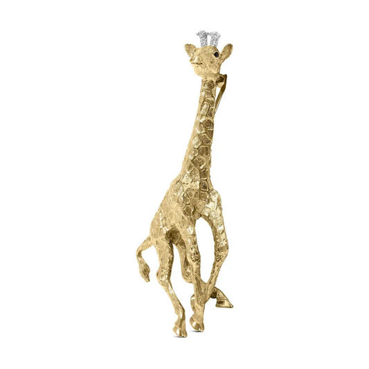 18K Yellow Gold Diamond Accent and Blue Sapphire Giraffe Pin Brooch (G-H Color, VS2-SI1 Clarity) - Bijoux-NYC Direct