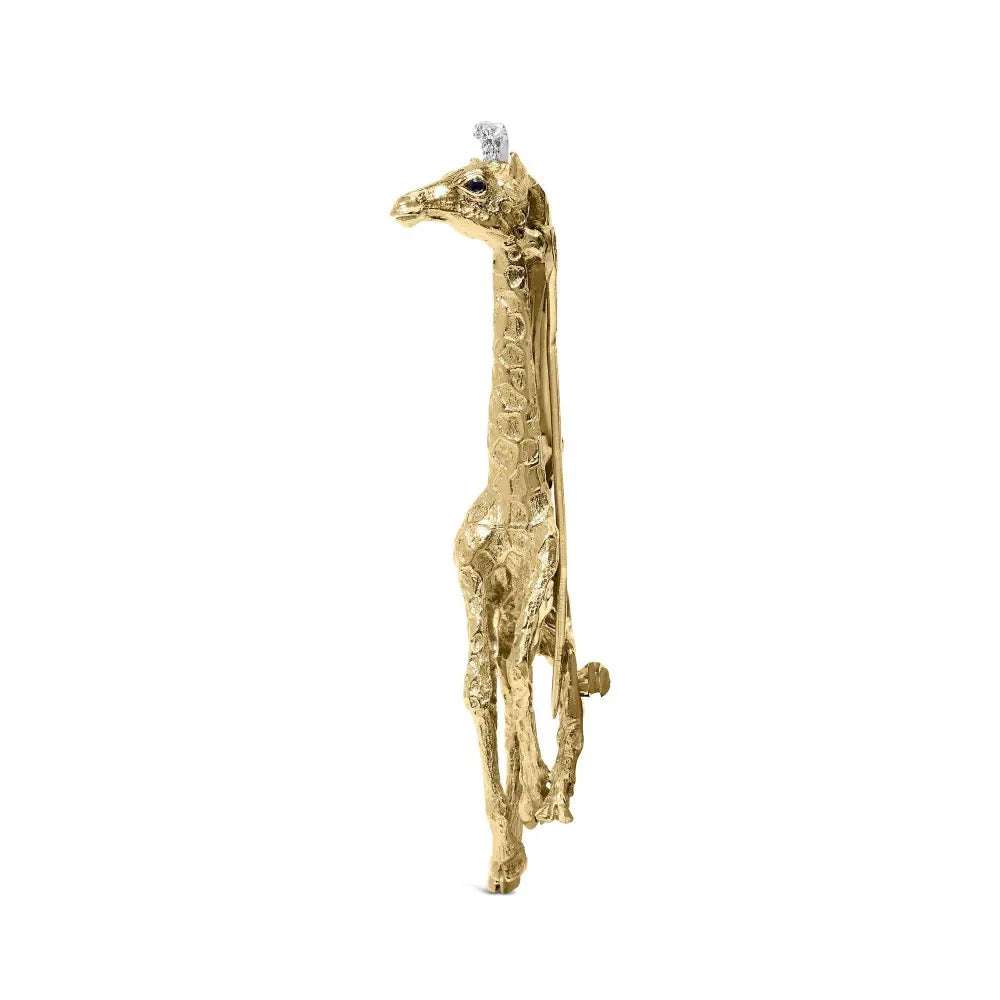 18K Yellow Gold Diamond Accent and Blue Sapphire Giraffe Pin Brooch (G-H Color, VS2-SI1 Clarity) - Bijoux-NYC Direct