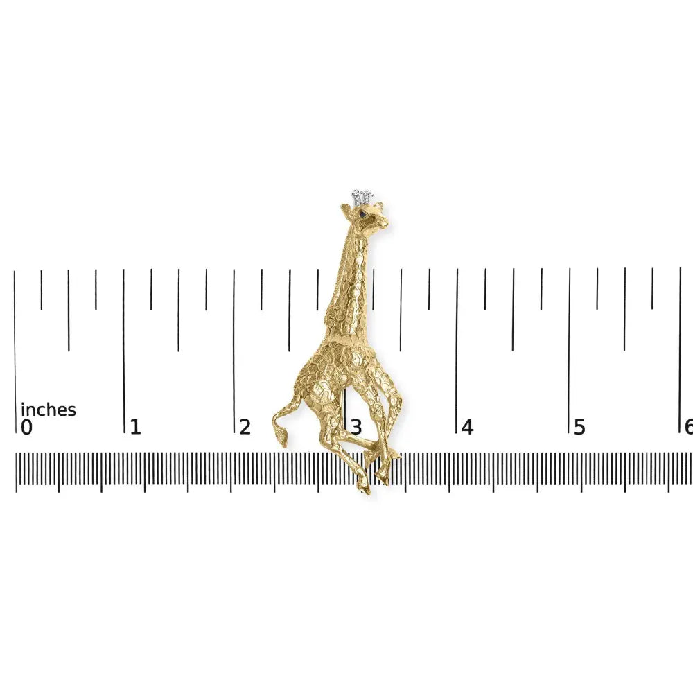 18K Yellow Gold Diamond Accent and Blue Sapphire Giraffe Pin Brooch (G-H Color, VS2-SI1 Clarity) - Bijoux-NYC Direct