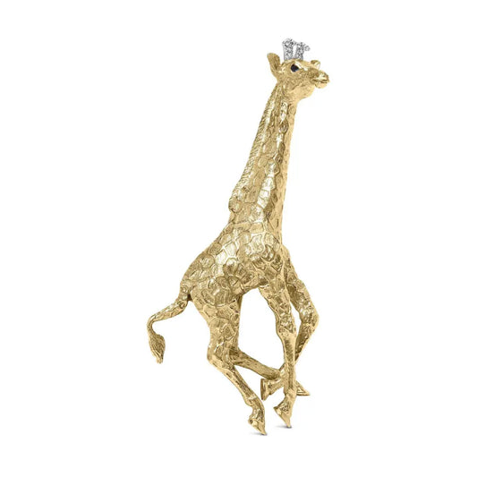 18K Yellow Gold Diamond Accent and Blue Sapphire Giraffe Pin Brooch (G-H Color, VS2-SI1 Clarity) - Bijoux-NYC Direct