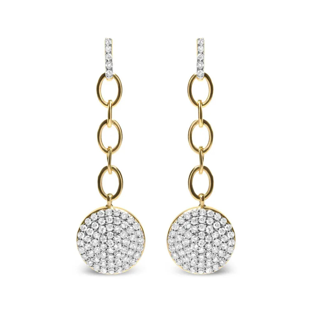 18K Yellow Gold Plated .925 Sterling Silver 1.0 Cttw Diamond Composite Cluster Dangle Chain Earrings (I-J Color, I1-I2 Clarity) - Bijoux-NYC Direct