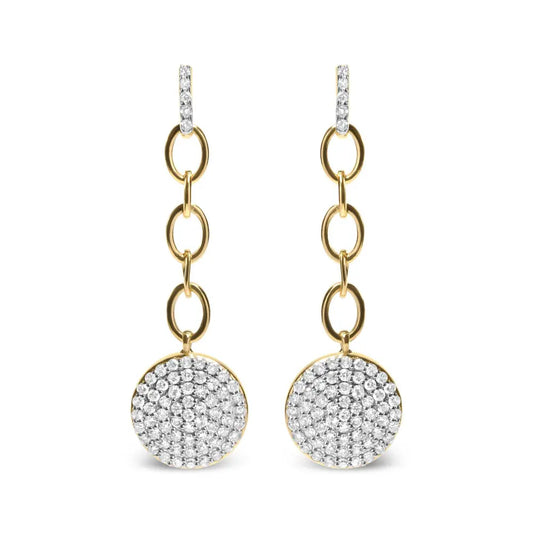 18K Yellow Gold Plated .925 Sterling Silver 1.0 Cttw Diamond Composite Cluster Dangle Chain Earrings (I-J Color, I1-I2 Clarity) - Bijoux-NYC Direct