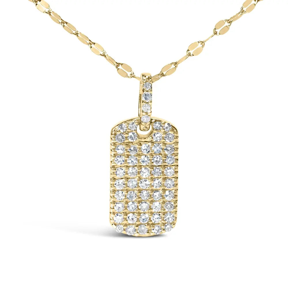 18k yellow gold plated.925 sterling silver 1/3 cttw diamond studded dog tag 18’’ pendant necklace (i j color i2 i3 clarity)