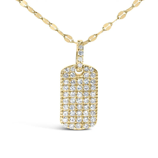 18k yellow gold plated.925 sterling silver 1/3 cttw diamond studded dog tag 18’’ pendant necklace (i j color i2 i3 clarity)