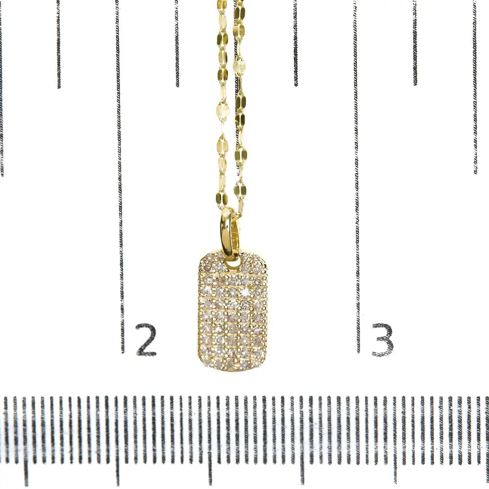18k yellow gold plated.925 sterling silver 1/3 cttw diamond studded dog tag 18’’ pendant necklace (i j color i2 i3 clarity)