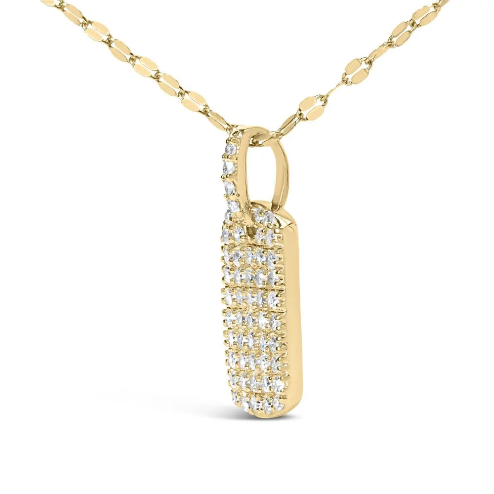 18k yellow gold plated.925 sterling silver 1/3 cttw diamond studded dog tag 18’’ pendant necklace (i j color i2 i3 clarity)