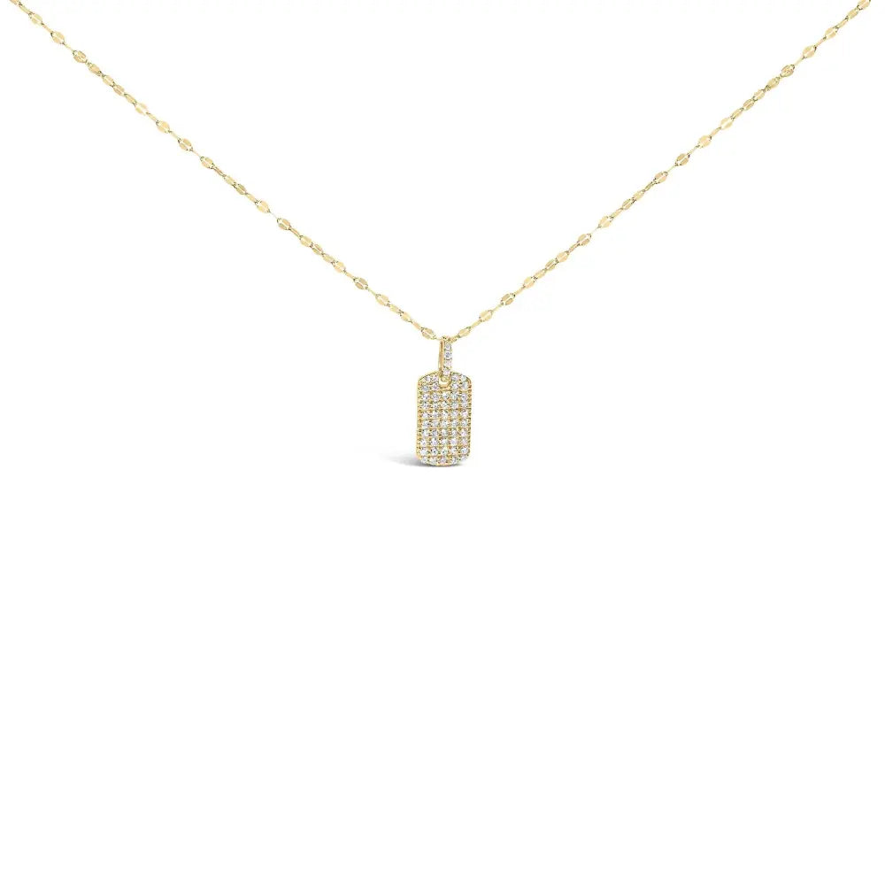 18k yellow gold plated.925 sterling silver 1/3 cttw diamond studded dog tag 18’’ pendant necklace (i j color i2 i3 clarity)