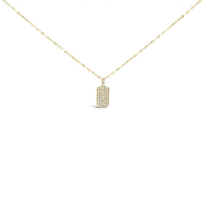 18k yellow gold plated.925 sterling silver 1/3 cttw diamond studded dog tag 18’’ pendant necklace (i j color i2 i3 clarity)