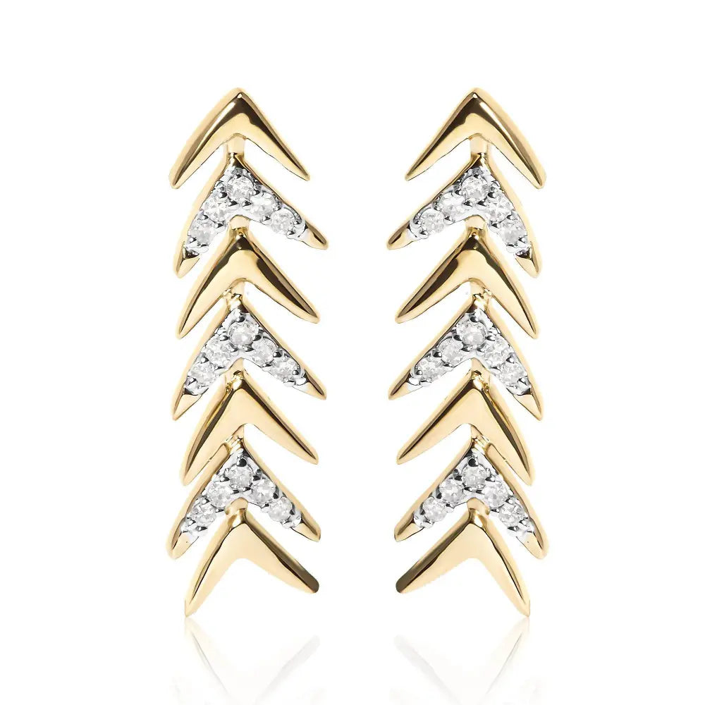 18K Yellow Gold Plated .925 Sterling Silver 1/5 Cttw Diamond Chevron Arrow Stud Earring (I-J Color, I2-I3 Clarity) - Bijoux-NYC Direct