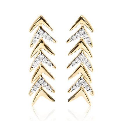18K Yellow Gold Plated .925 Sterling Silver 1/5 Cttw Diamond Chevron Arrow Stud Earring (I-J Color, I2-I3 Clarity) - Bijoux-NYC Direct