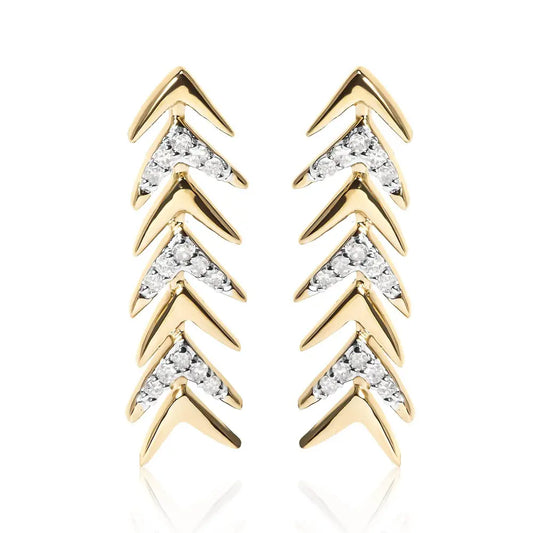 18K Yellow Gold Plated .925 Sterling Silver 1/5 Cttw Diamond Chevron Arrow Stud Earring (I-J Color, I2-I3 Clarity) - Bijoux-NYC Direct