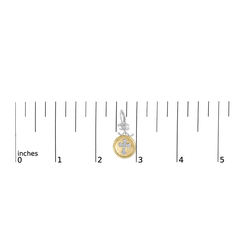 18k gold plated silver 1/8 cttw diamond hammered cross medallion earrings bijoux-nyc direct