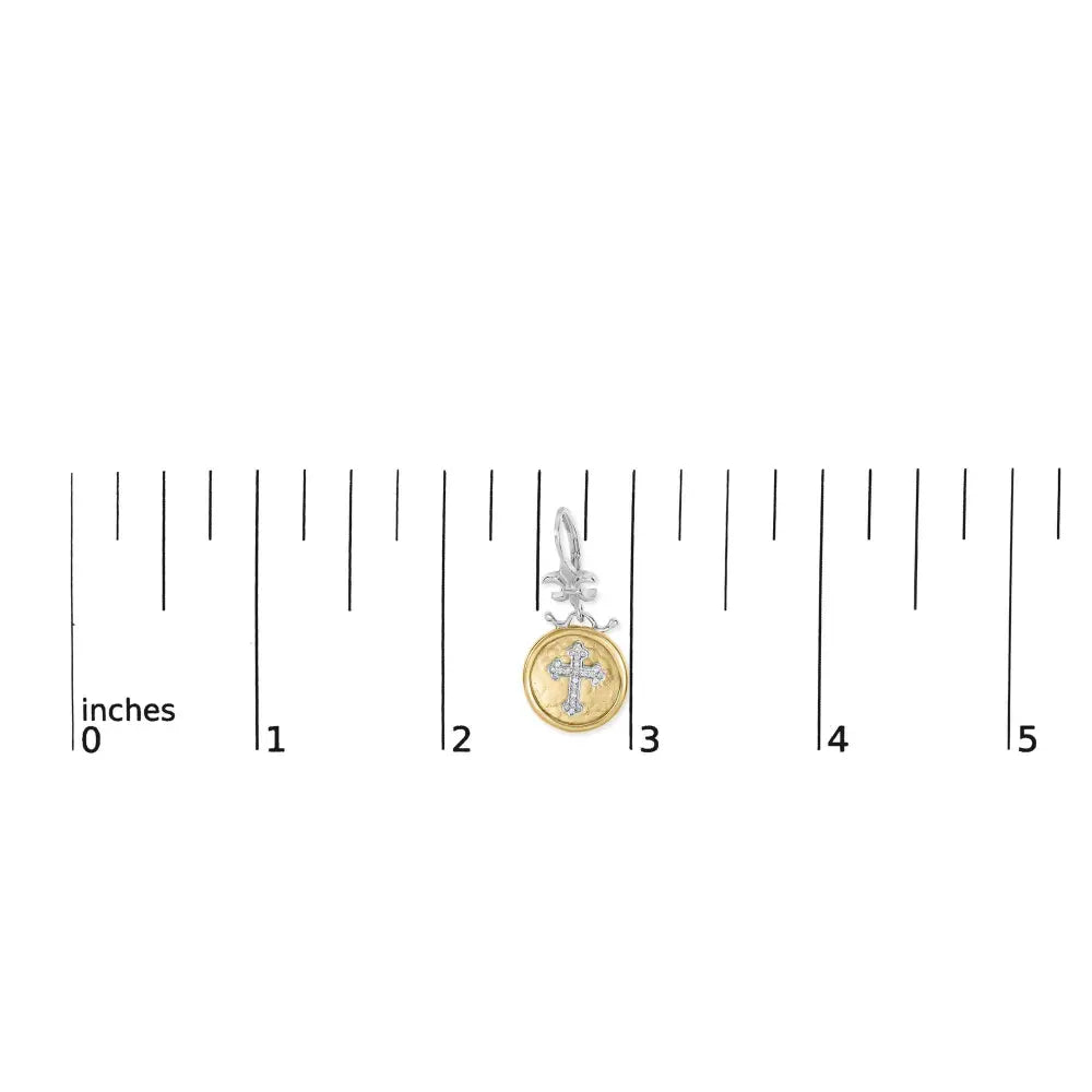 18K Yellow Gold Plated .925 Sterling Silver 1/8 Cttw Diamond Hammered Finished Medallion with Cross Drop and Dangle Earrings (I-J Color, SI1-SI2 Clarity) - Bijoux-NYC Direct