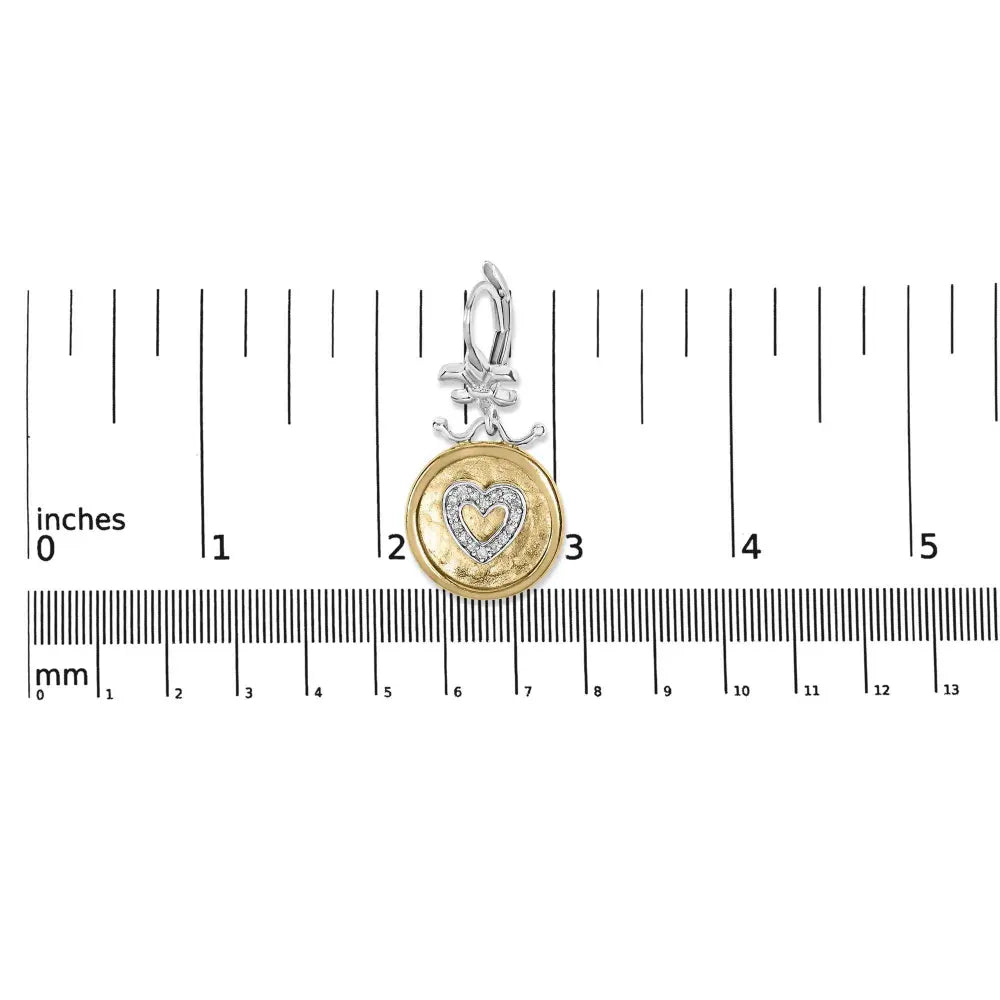 18K Yellow Gold Plated .925 Sterling Silver 1/8 Cttw Diamond Hammered Finished Medallion Heart Drop and Dangle Earrings (I-J Color, SI1-SI2 Clarity) - Bijoux-NYC Direct