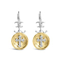 18k gold plated silver 1/8 cttw diamond hammered cross medallion earrings bijoux-nyc direct