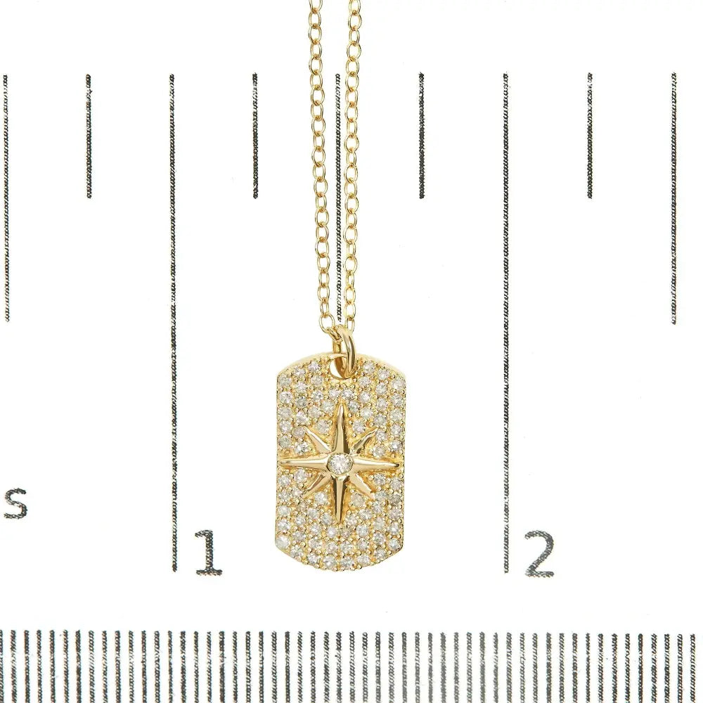 18k yellow gold plated.925 sterling silver 3/8 cttw diamond north star dog tag 18’’ inch pendant necklace (i j color i2 i3