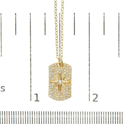 18k yellow gold plated.925 sterling silver 3/8 cttw diamond north star dog tag 18’’ inch pendant necklace (i j color i2 i3