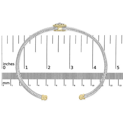 18K Yellow Gold Plated .925 Sterling Silver Diamond Accent and Fleur Di Lis Medallion Bangle Bracelet (I-J Color, SI1-SI2 Clarity) - 7.25 Inches - Bijoux-NYC Direct