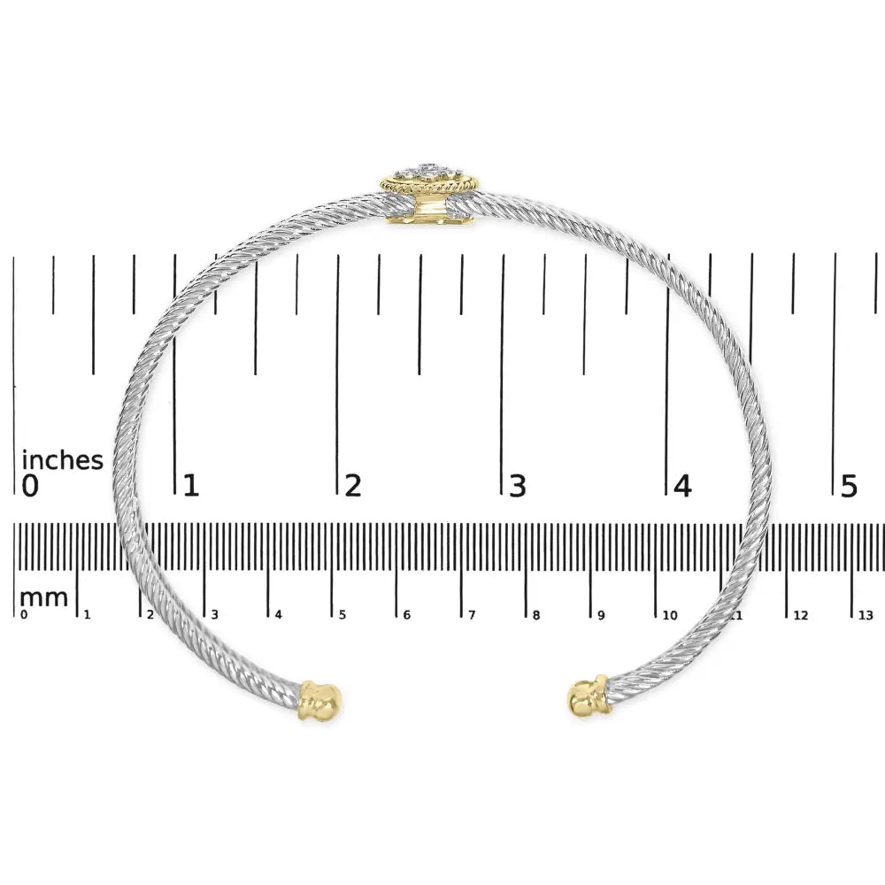 18k gold plated silver diamond fleur di lis medallion bangle bracelet bijoux-nyc direct