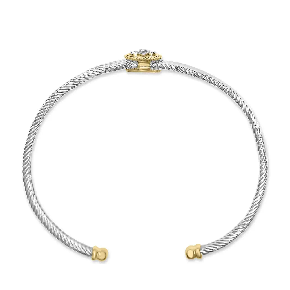 18K Yellow Gold Plated .925 Sterling Silver Diamond Accent and Fleur Di Lis Medallion Bangle Bracelet (I-J Color, SI1-SI2 Clarity) - 7.25 Inches - Bijoux-NYC Direct