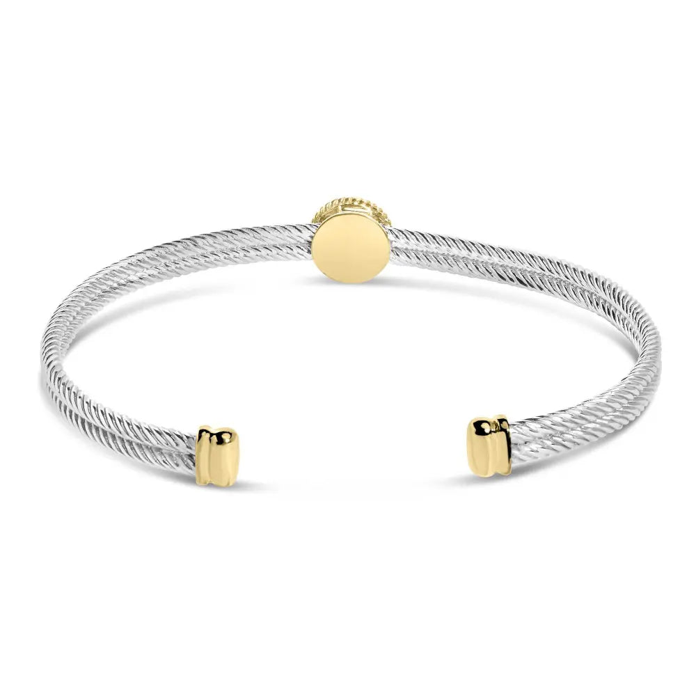 18K Yellow Gold Plated .925 Sterling Silver Diamond Accent and Fleur Di Lis Medallion Bangle Bracelet (I-J Color, SI1-SI2 Clarity) - 7.25 Inches - Bijoux-NYC Direct