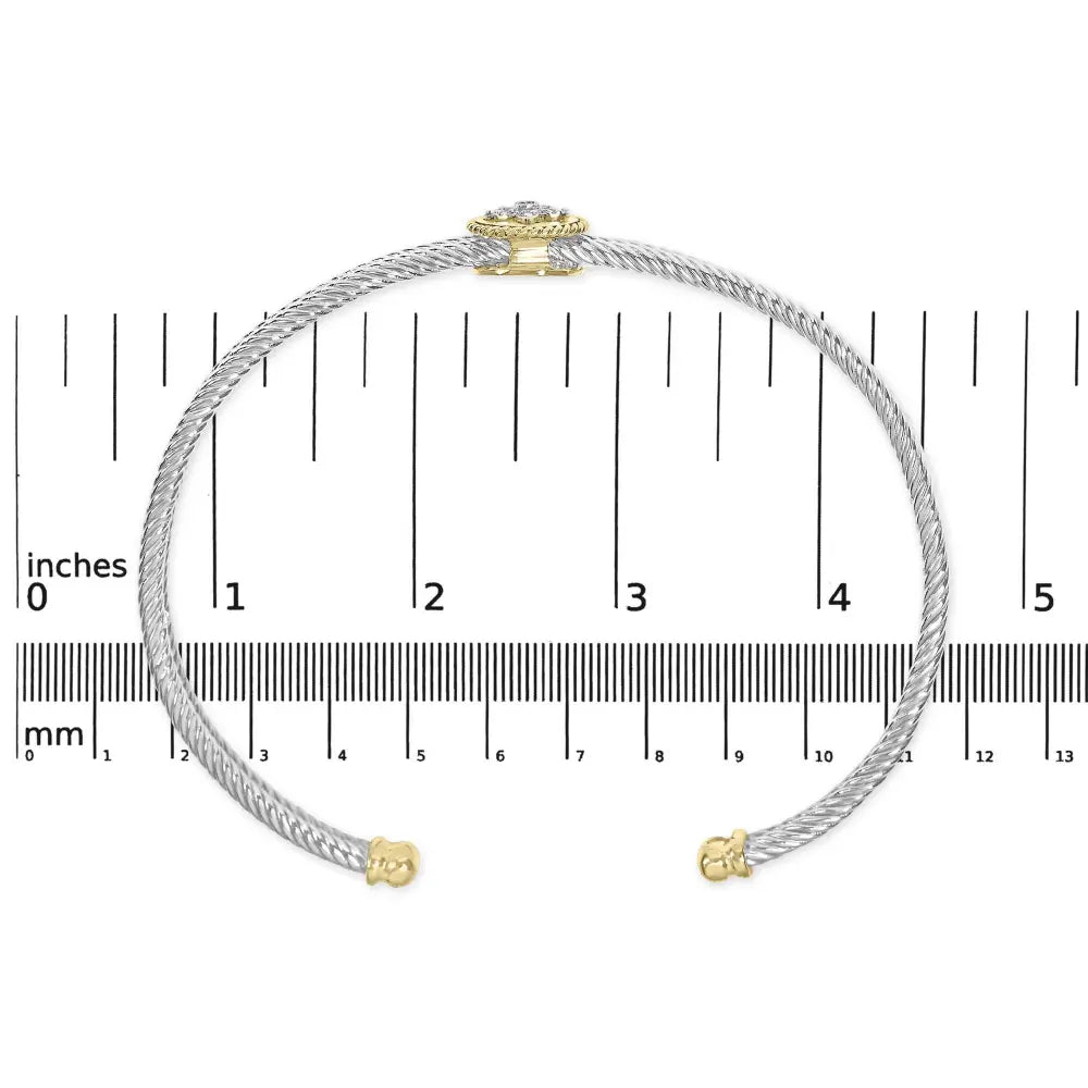 18K Yellow Gold Plated .925 Sterling Silver Diamond Accent and Fleur Di Lis Medallion Bangle Bracelet (I-J Color, SI1-SI2 Clarity) - 7.25 Inches - Bijoux-NYC Direct