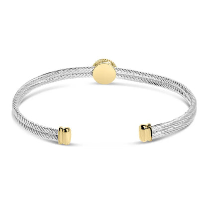 18K Yellow Gold Plated .925 Sterling Silver Diamond Accent and Fleur Di Lis Medallion Bangle Bracelet (I-J Color, SI1-SI2 Clarity) - 7.25 Inches - Bijoux-NYC Direct