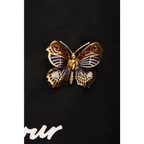18K Yellow Gold Red, Blue, and White Enameled Butterfly Brooch Pin - Bijoux-NYC Direct
