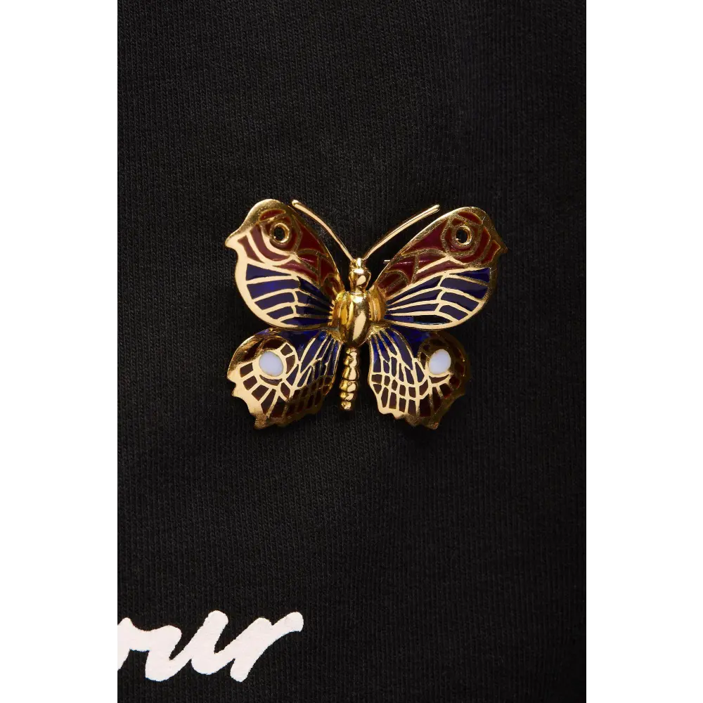 18K Yellow Gold Red, Blue, and White Enameled Butterfly Brooch Pin - Bijoux-NYC Direct